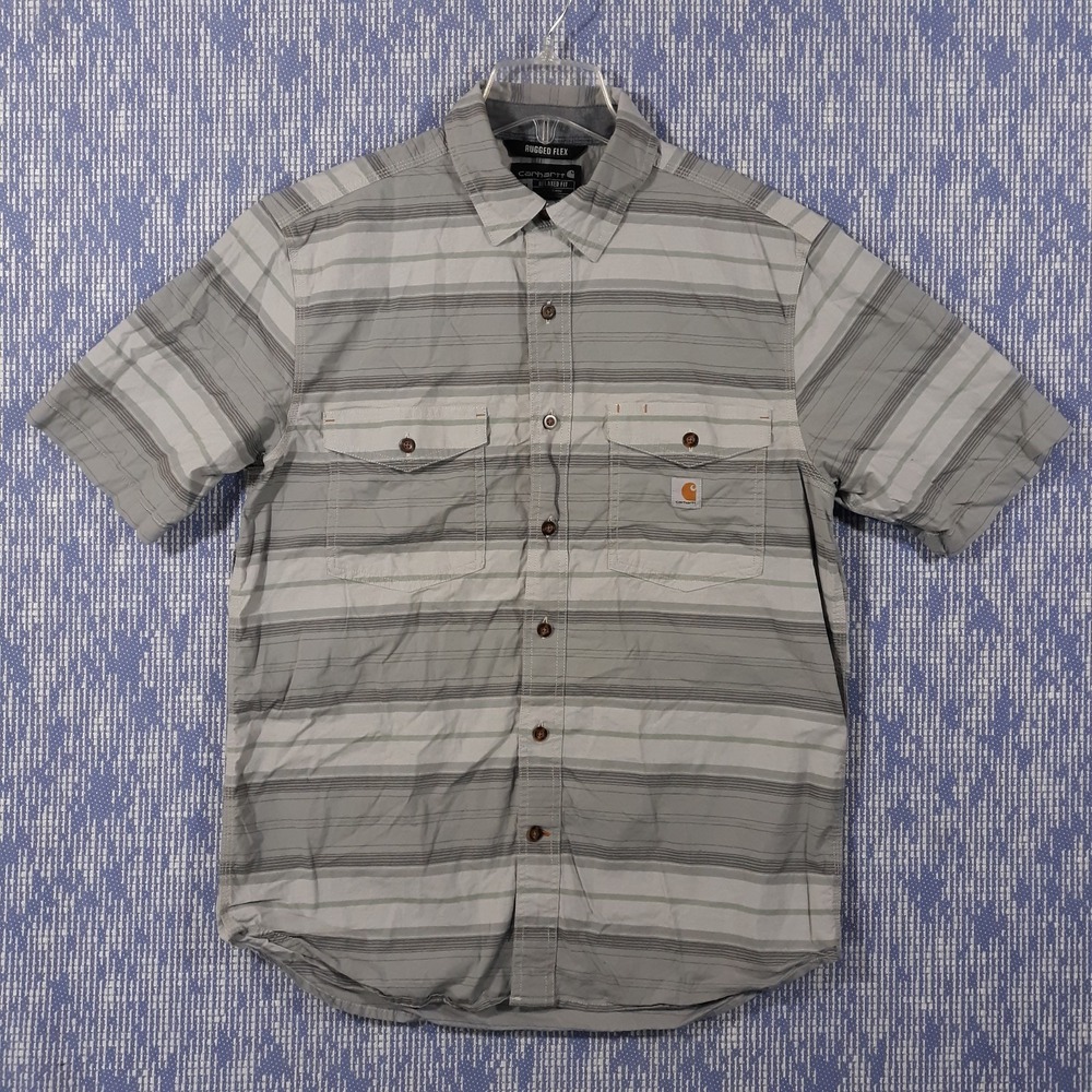 Carhartt Rugged Flex Shirt Mens M Relaxed Fit Workwear Outdoor Gray Short Sleeve